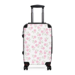 Pink Floral Suitcases, Travel Luggage Set, Vintage Flower Printed Bag, Floral Travel Accessories, Gift for Traveler