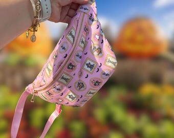 Spooky Cute Halloween Fanny Pack – Pink Skeleton Bear Waist Bag – Kawaii Pastel Goth Crossbody – Trick or Treat Belt Bag