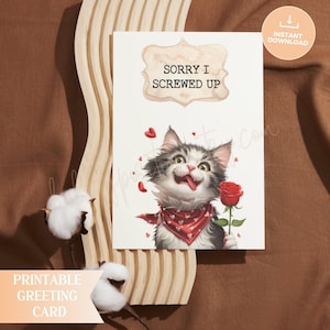 Tarjeta imprimible, tarjeta de disculpa, tarjeta de disculpa, regalo para amantes de los gatos, tarjeta de disculpa de gato, lindo gato gracioso, por favor perdóname