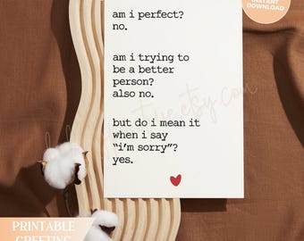 Divertente biglietto di scuse: sincero biglietto di scuse stampabile (download digitale)