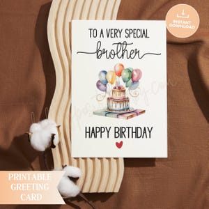 Cartão de aniversário para impressão de irmão, cartão de amor entre irmãos, cartão de felicitações fofo, cartão de irmão feito à mão, cartão digital de amor familiar