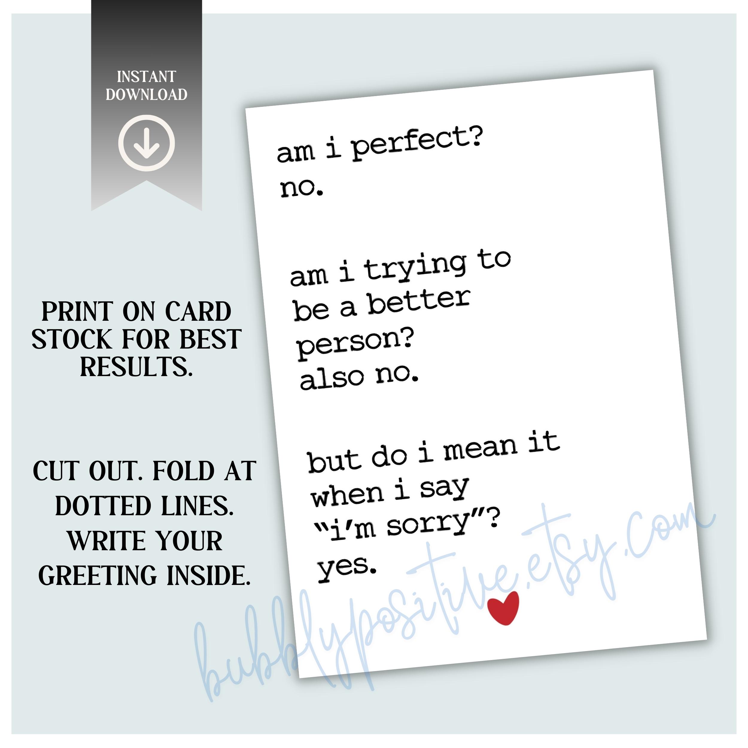 Funny Apology Card: Sincere Printable Sorry Card (digital Download