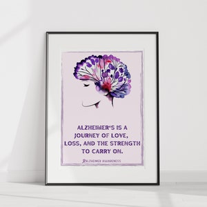 Alzheimer&#39;s Awareness Wall Art &quot;Alzheimer&#39;s is a journey of love, loss, and the strength to carry on.&quot;|Alzheimer Poster |Alzheimer Awareness