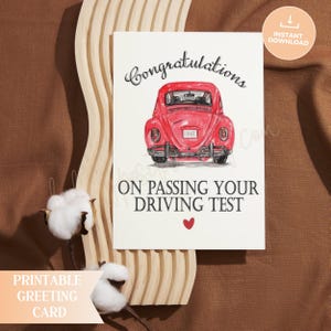 Congratskaart nieuwe bestuurder rode auto, rijbewijskaart, digitaal cadeau autoliefhebber, rijprestatiekaart