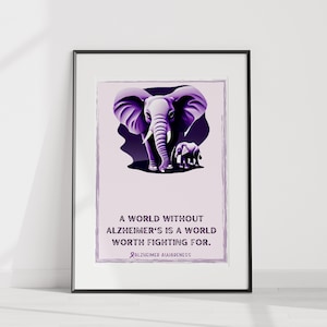 Lámina artística de elefante para concienciar sobre el Alzheimer: Póster inspirador (descarga digital)