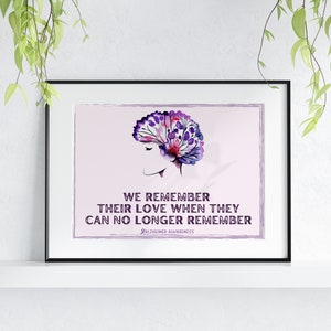 Arte mural imprimible para concientizar sobre el Alzheimer, recuerdo de la pérdida de memoria, impresión de nomeolvides, regalo de concientización