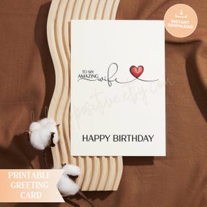 Tarjeta imprimible para mi maravillosa esposa: regalo único, cumpleaños, aniversario, notas de amor, diseño elegante y tarjeta de felicitación personalizable