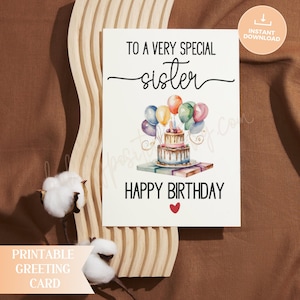 Sister Birthday Printable Card, Sibling Love Card, Cute Greeting Card, Sister Card, Family Love Digital Gift