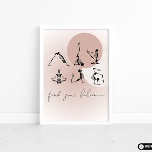 Stampa scheletro yoga: trova il tuo equilibrio, arte murale moderna (download digitale)