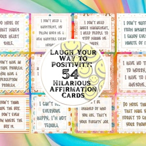 54 divertidas tarjetas de afirmación, "Ríete para ser positivo: 54 divertidas tarjetas de afirmación", Afirmaciones imprimibles, Tarjetas inspiradoras