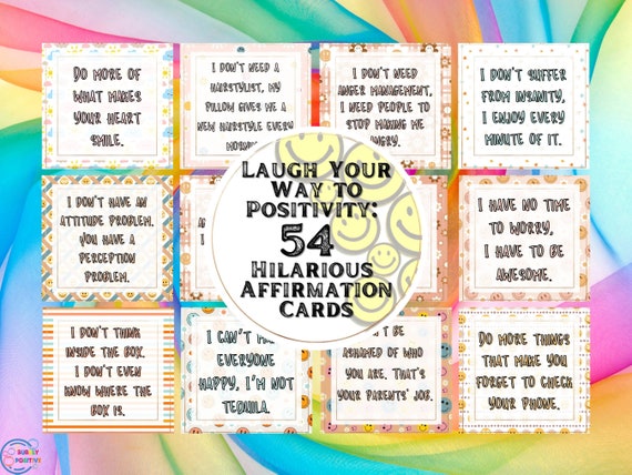 54 Hilarious Affirmation Cards: Laugh Your Way to Positivity (Printable)