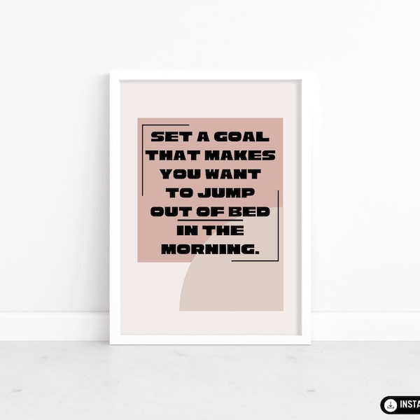 Set a Goal Motivational Poster, Modern Wall Art Print, Jump out of Bed Décor, Office Inspiration, Glamour Home Art
