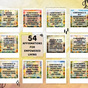 54 Tarjetas de Afirmación de Confianza, "Irradia Confianza: 54 Afirmaciones para una Vida Empoderada", Tarjetas de Afirmación Imprimibles / Tarjetas de Empoderamiento