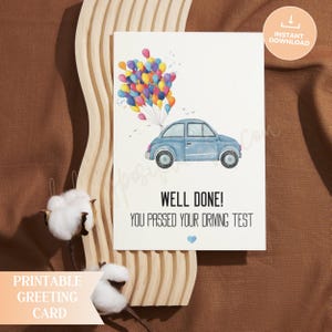 Tarjeta imprimible para nuevos conductores, tarjeta de felicitación, tarjeta de éxito en el examen de manejo, regalo para amantes de los autos, celebración de licencia digital