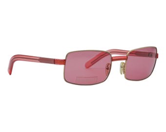 Vintage Gucci GG 1378 Gold Pink Logo Rectangular Sunglasses