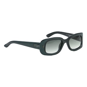 May include: Dark green rectangular sunglasses with gradient lenses. The sunglasses have a dark frame and arms. The Gucci logo is visible on the left arm. The lenses transition from dark at the top to lighter at the bottom.