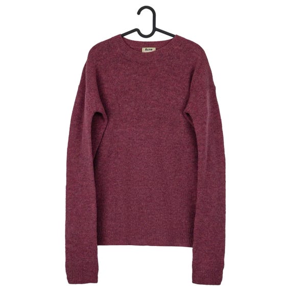 Acne Studios, Vintage Acne Studios Deniz Womens Pure Wool Crewneck Sweater Burgundy Pink Melange Relaxed Fit Minimalist Scandinavian Designer Knitwear