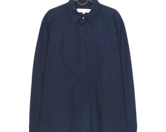 Versace Medusa Big Logo Navy Long Sleeve Shirt