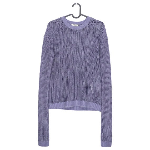 Acne Studios, Vintage Acne Studios Ninon Womens Lavender Linen Open Knit Sweater Relaxed Cropped Sheer Lightweight Ribbed Crew Neck Purple Pullover