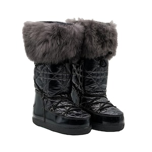 Dior by Galliano Fur Quilted Logo Women&#39;s Snow Moon Boots