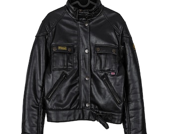 Belstaff England Black Leather Sherpa Patch Logo Moto Jacket
