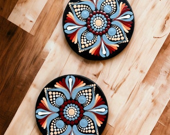 Two hand-painted Mandala coasters