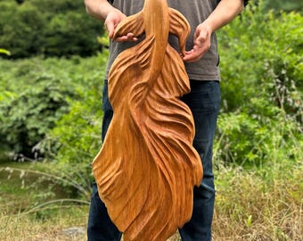 Hand Carved Beech Wood Beta Fish Wall Art: Organic Sculpture
