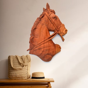 Large Size Wooden Horse Statue Wall Art - Christmas gifts for homes - Farm House Wall Decor - Wood Sculpture - Rustic Home Decor