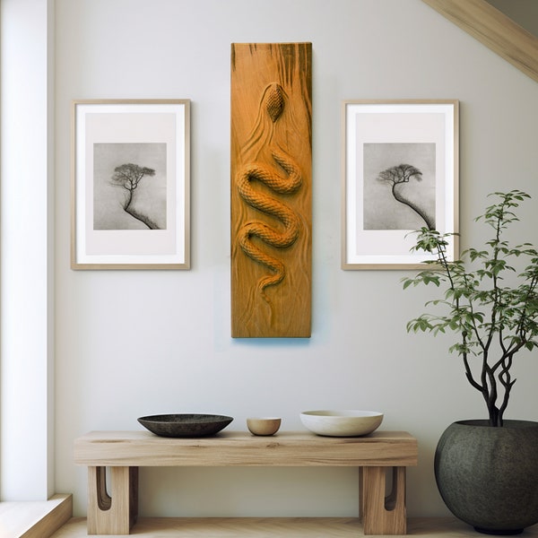 Sculpture sur bois de serpent, art mural en bois, cadeau pour la Saint-Valentin, décoration murale, serpent en bois, art mural en bois, serpent nageur, cadeau de fête des mères