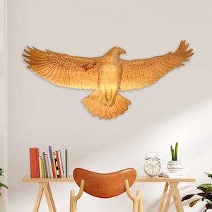 Large Size Wood Carved Eagle Wall Art - Wooden Animal Sculpture - Halloween Gift - Wooden Wall Decor - Living Room Decor - Housewarming Gift