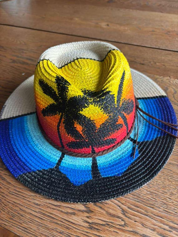 Hand-painted Straw Hat, Floral and Beach Design, Outdoor Sun  display picture 1