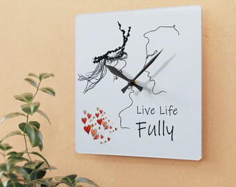 Acryl Wanduhr Life Life Full, Einzigartige Quadratische und runde Uhr in 2 Größen mit Minimalistischem Line Zeichnung Design, Modern, Housewarming Geschenk