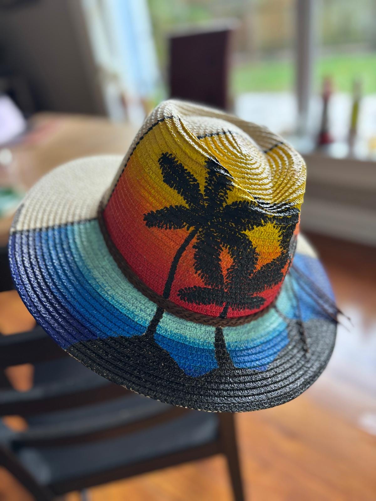 Hand-painted Straw Hat, Floral and Beach Design, Outdoor Sun  display picture 1