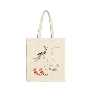 Cute Canvas Tote Bag Live Life Fully, Minimalist Line Drawing Design, 15&quot;x16&quot; with 20&quot; Handles, Perfect for Groceries, Shopping, Books