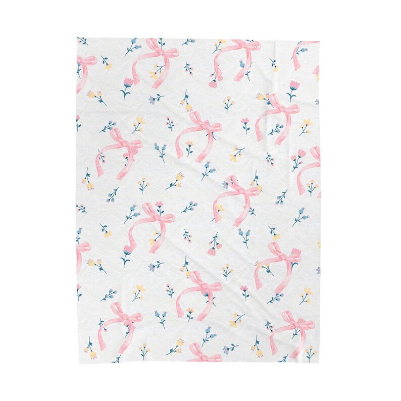 Manta de terciopelo Coquette, decoración de lazo rosa, manta femenina de estilo cottagecore imagen 4