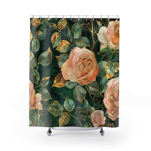 Duschvorhang, Shabby Chic Dekor, Französisches Bauernhaus, Eleganter Badvorhang, Blush Blumen, Cottagecore Bad, Vintage inspiriert, Shabby Chic