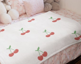 Manta de terciopelo Coquette Cherry con lazo rosa y diseño cottagecore