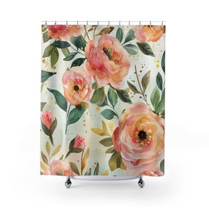 Duschvorhang, Shabby Chic Dekor, Französisches Bauernhaus, Eleganter Badvorhang, Blush Blumen, Cottagecore Bad, Vintage inspiriert, Shabby Chic