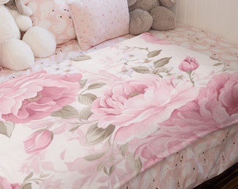Coquette Pink Floral Velveteen Plush Blanket, Girly Cottagecore Decor