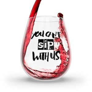 No puedes beber con nosotros Copa de vino sin tallo, copa de vino divertida, regalo para ella, favor de fiesta, regalo amante del vino, regalos divertidos para beber, regalo sarcástico