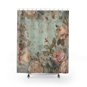 Shower Curtains, Shabby Chic Decor, French Farmhouse, Coastal, Cabbage Cottage Rose Bathroom ideas, Bohemian rose decor, vintage inspired