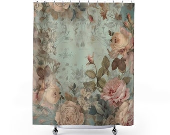 Shower Curtains, Shabby Chic Decor, French Farmhouse, Coastal, Cabbage Cottage Rose Bathroom ideas, Bohemian rose decor, vintage inspired