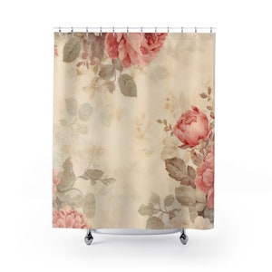 Shower Curtains, Shabby Chic Decor, French Farmhouse, Coastal, Cabbage Cottage Rose Bathroom ideas, Bohemian rose decor, vintage inspired