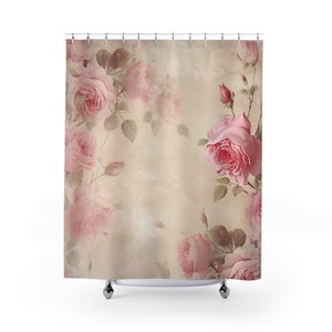 Shower Curtains, Shabby Chic Decor, French Farmhouse, Coastal, Cabbage Cottage Rose Bathroom ideas, Bohemian rose decor, vintage inspired