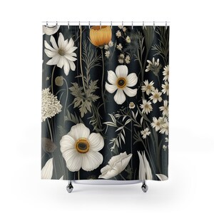 Duschvorhang, Shabby Chic Duschvorhang, stimmungsvolle Blumen, Boho Duschvorhang, französisches Bauernhaus, minimalistisches Dekor, Gänseblümchen,Blumenduschvorhang