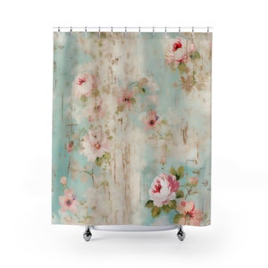 Shower Curtains, Shabby Chic Decor, French Farmhouse, Coastal, Cabbage Cottage Rose Bathroom ideas, Bohemian rose decor, vintage inspired