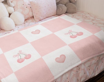 Manta de terciopelo a cuadros rosas, decoración de habitación coqueta