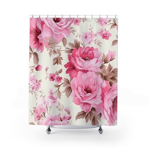 Shower Curtains, Shabby Chic Decor, French Farmhouse, Coastal, Cabbage Cottage Rose Bathroom ideas, Bohemian rose decor, vintage inspired