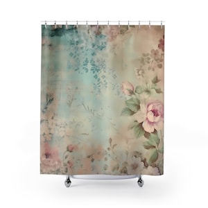 Shower Curtains, Shabby Chic Decor, French Farmhouse, Coastal, Cabbage Cottage Rose Bathroom ideas, Bohemian rose decor, vintage inspired