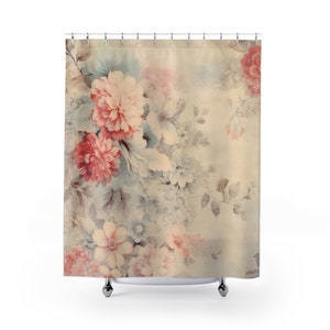 Shower Curtains, Shabby Chic Decor, French Farmhouse, Coastal, Cabbage Cottage Rose Bathroom ideas, Bohemian rose decor, vintage inspired